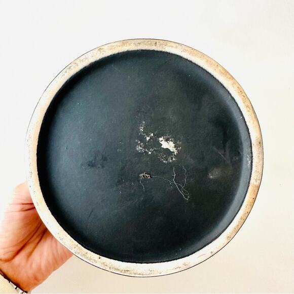 VINTAGE Black Matte Ceramic Plant Pot Decorative Vase Cylinder Circle 4" - Picture 5 of 8